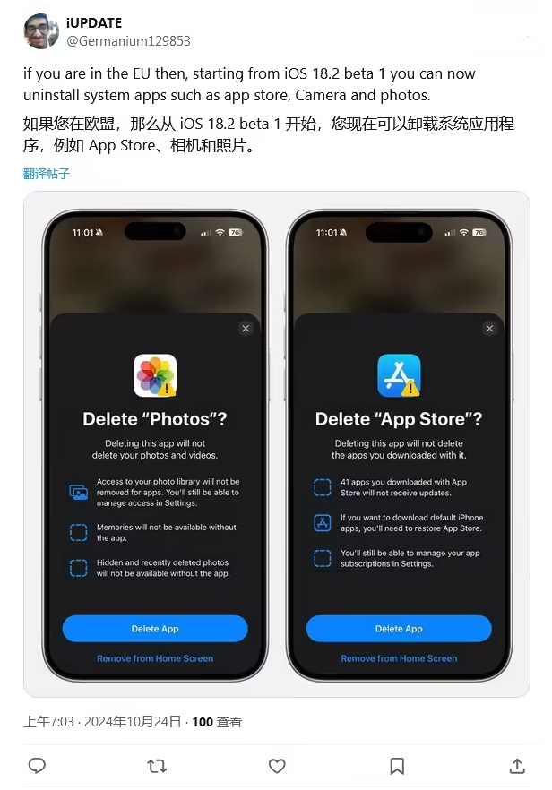 西区苹果手机维修分享iOS 18.2 支持删除 App Store 应用商店 