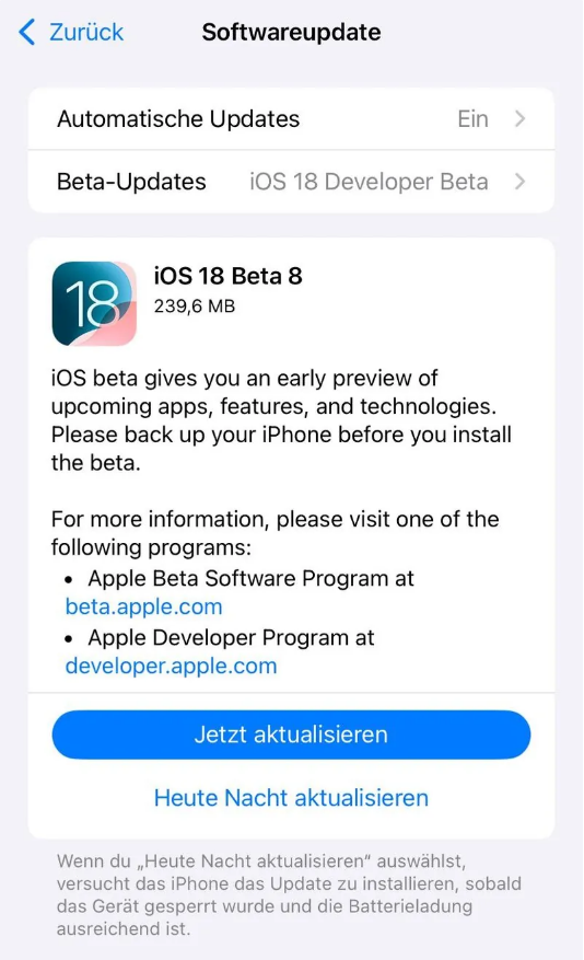 西区苹果手机维修分享苹果 iOS / iPadOS 18 开发者预览版 Beta 8 发布 